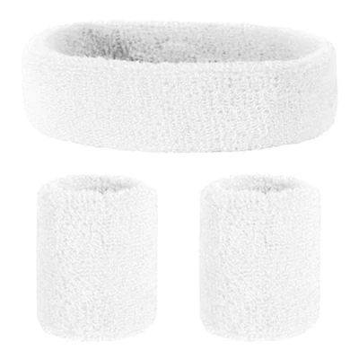 Image of 3 Pcs Headband Wristband Set, Sports Wristbands, Cotton Sweat Band for Sports, Sweatbands Set Athletic Men and Women(1 + 2 Wristbands,White)