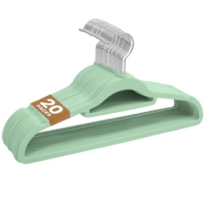 Image of Sasha Morel Velvet Hangers 20 Pack Non Slip Clothes with 360 Swivel Hook &amp; Tie Organisers, Slim, Space Saving Closet for Coats, Suits Dresses Wardrobe Organiser (Mint Green)