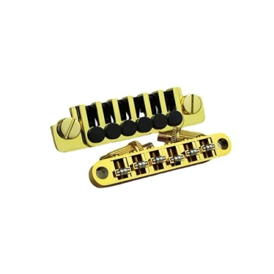 Image of Guyker LP Electric Guitar Tune O Matic Roller Saddle Bridge GM005 + Vintage TP 6 Tailpiece Stop Bar Lock Combo Replacement Compatible with Les Paul Strings Guitar, Gold
