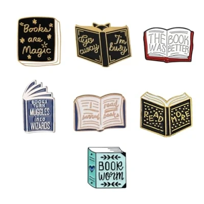 Image of 7 Pieces Book Pins Cartoon Books Enamel Lovers Gifts Badges Brooches Decorative Lapel for Backpacks Clothing Bags Jackets Learning Teacher Student Lovers,