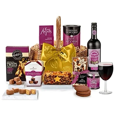 Image of Luxury Red Wine Gift Set Kemble Hamper with Cabernet Merlot, Fruit Cake, Artisan Cheese Twists &amp; Chocolate Biscuits Gifts for Mum, from Regency Hampers