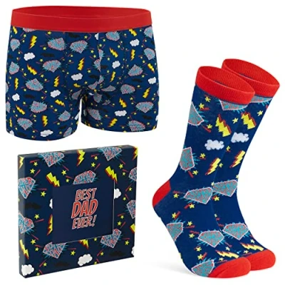 Image of CityComfort Mens Boxers and Funny Socks Set Retro Gaming Boxer Shorts Soft Breathable Men Teenagers for (Blue/Red, XL)