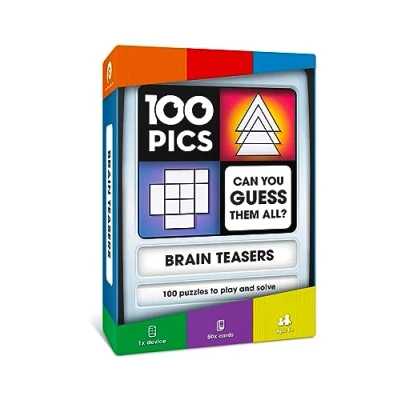 Image of 100 PICS Brain Teasers Travel Game Flash Cards with Slide Reveal Case Card Game, Gift, Stocking Filler Hours of Fun for Kids and Adults Age 6+