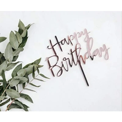 Image of Rose Gold Glittery Happy Birthday Cake Topper For Party Decorations, Decorations Supplies Decoration Banner Cupcake (Rose Gold)