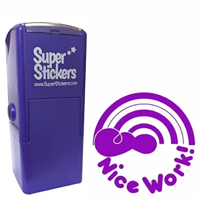 Image of Superstickers Teacher Stamp, Education Marking Stamper, Reward Stamps for School Nice Work Rainbow, Impression Size Approx. 23x23 mm