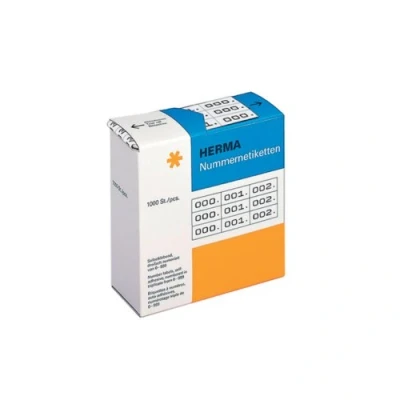 Image of HERMA Number Labels 0 999, Triple, 3000 Pieces, 22 x 10 mm, Self Adhesive, Matte, Triple Sequential Paper Labels, Asset Numbers in Dispenser Box, White