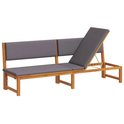Image of vidaXL Sun Lounger 3 in 1 Function with Light Grey Cushions Solid Wood Acacia