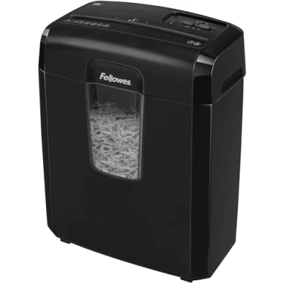 Image of Fellowes Paper Shredder for Home Office Use 8 Sheet Cross Cut and Personal Deskside with 14 Litre Bin Safety Lock Powershred 8C High Security P4 Black