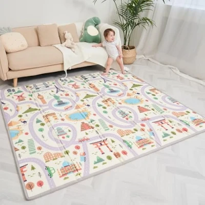 Image of SUPERBE BEBE Reversible and Non Toxic Thick Foldable Waterproof Foam Baby Play Mat 150x180x1cm. Floor for Kids Toddlers Children. Boy or Girl Child&#039;s Room. Extra Large Size