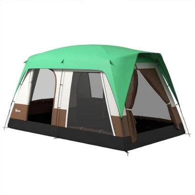 Image of Outsunny 6 7 Man Camping Tent, 3000mm Waterproof Family Tent with Sewn in Groundsheet and Top Light Hook, Portable Bag, for Fishing Hiking Festival, Green