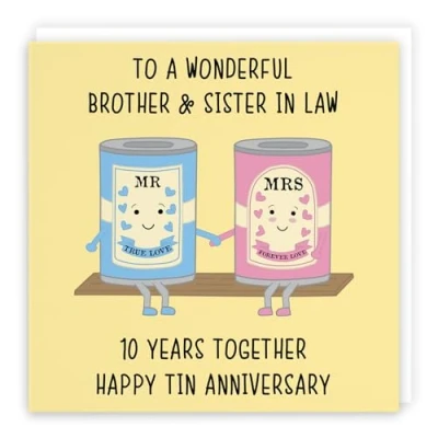 Image of Hunts England Brother And Sister In Law 10th Anniversary Card To A Wonderful &amp; 10 Years Together Happy Tin Iconic Collection