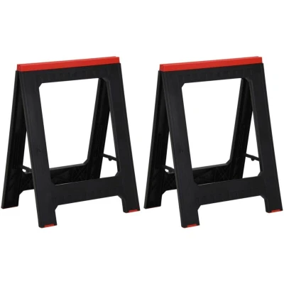 Image of vidaXL Foldable Work Trestles 2 pcs Black and Red Polypropylene 350 kg