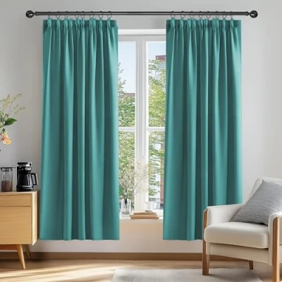 Image of Deconovo Solid Thermal Insulated Curtains Tape Top Blackout for Bedroom 46 x 72 Turquoise Two Panels