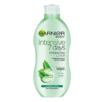 Image of Garnier Intensive 7 Days Aloe Vera Probiotic Extract Body Lotion Normal Skin, Fast Absorbing Non Greasy Sticky Nourishing Moisturiser 400 ml (Packing May Vary)