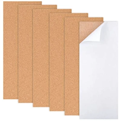 Image of 6 Sheets 35 x 14 cm Self Adhesive Cork Sheets, Rectangle Board Tiles with Full Sticky Back, Notice Pin Boards, for Office, Memo, DIY, Tea Cup, Home Decoration, Message