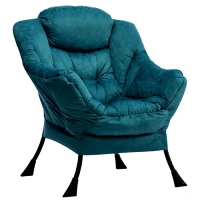 Image of HollyHOME Armchair Accent Chair Reading Lazy Bedroom Modern Fabric Relax Lounge with Armrests Leisure Sofa Steel Frame, Blue Green