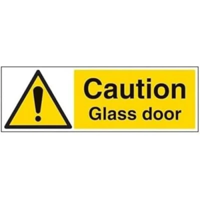 Image of V Safety Caution Glass Door Warning Sign 600mm x 200mm Self Adhesive Vinyl