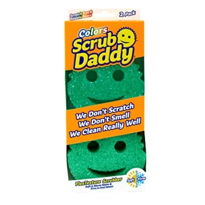 Image of Scrub Daddy Colors, Sponge Scrubber Multipack, Dish Sponges for Washing Up, Texture Changing Non Scratch Scourers, Cleaning Products Kitchen &amp; Bathroom, Odour Resistant, Dishwasher Safe, Pack of 2
