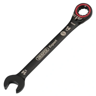 Image of Draper 03904 Expert HI TORQ Metric Reversible Ratchet Combination Spanner, 14mm, Black