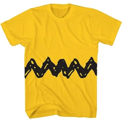 Image of Peanuts Charlie Brown Costume Men&#039;s Adult Graphic Tee T Shirt, Yellow, Large