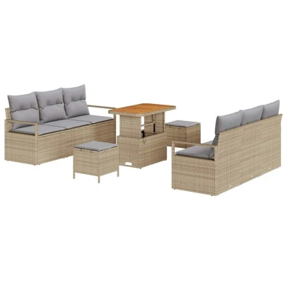 Image of vidaXL 9 Piece Garden Sofa Set with Cushions Beige Poly Rattan Acacia