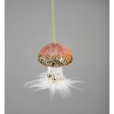 Image of Light Pink Mushroom 6x7cm Christmas Tree Hanging Decorations Festive Decorative Ornaments Fairy Tale Themed Xmas Pendant