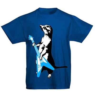 Image of Youth Kids Childrens Meerkat Playing Guitar Funny Rock Music T Shirt Royal Blue 12 13 Years (XL)