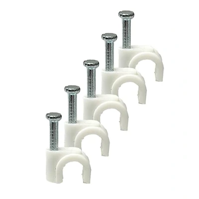 Image of White Round Cable Clips with Fixing Nail K Type 50pcs (6mm)