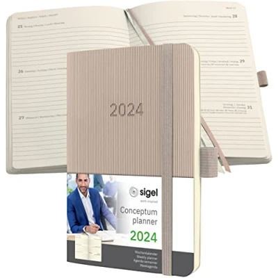 Image of SIGEL C2431 Conceptum Weekly planner 2024, approx. A6, taupe, softcover, 2 pages equal to 1 week, 176