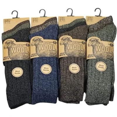 Image of Men&#039;s Soft Thermal Wool Blend Heavy Boot Socks Warm, Durable &amp; Comfortable UK Size 6 11 EU 39 46 (Assorted colours) 3 Pairs