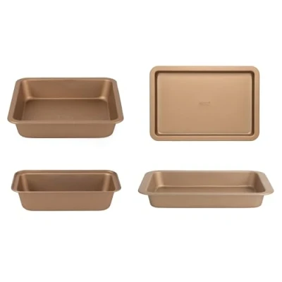 Image of Russell Hobbs COMBO 7867 Opulence Non Stick Bakeware Set, Including 28 cm Loaf Tin, 22 Square Pan, 37 Baking Tray and 36 Roaster, Carbon Steel, Easy Clean, Stylish Design, Gold