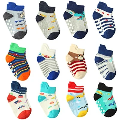 Image of 12 Pairs Baby Boy Grip Socks Cotton Non Slip, Newborn Infant Toddler Anti Skid (12 Pairs, 36 Months)