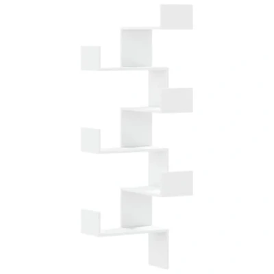 Image of vidaXL Wall Corner Shelf Floating Rack, Engineered Wood, White, 45x45x147 cm, 60 kg Capacity Modern Decor for Living Room, Bedroom, Office