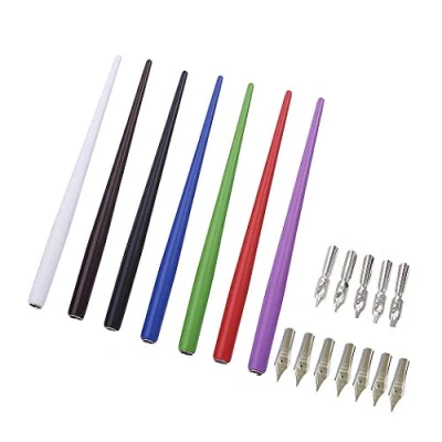 Image of SIPLIV Professional Manga Gothic Pen Dip Calligraphy Drawing Kit, 7 Holders Handles, 12 Nibs (7 Fountain Nib, 5 Flat Nib) Pcs A