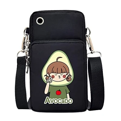 Image of FINDING CASE Avocado Printed Women Girls men Zipper Waterproof Nylon 3 Layers Crossbody Bags Wallet Cellphone Purse Shoulder Bag Wristlet Handbags Adjustable Strap (Avocado Girl)