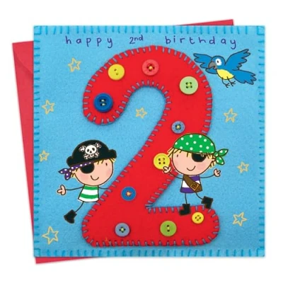 Image of Twizler 2nd Birthday Card For Boy with Pirate and Parrot Two Year Old Age 2 Childrens Boys Happy