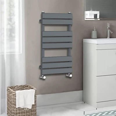 Image of Warmehaus Flat Panel Heated Towel Rail Radiator Ladder Rad Anthracite 800 x 450mm Grey Central Heating Warmer for Bathroom Kitchen