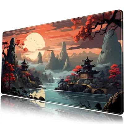 Image of Large Japanese Sunset Mouse Pad, Spacious Desk Mat, Extended XXL Gaming Pad for Computer and Laptop, Keyboard 80 x 40 cm, with Non Slip Rubber Base, Perfect Office Decoration