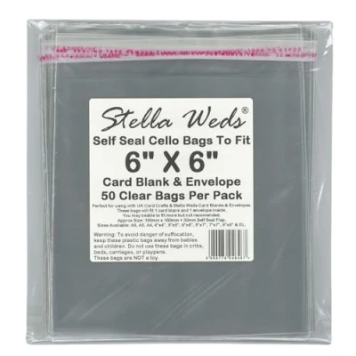 Image of Clear Self Seal Bags To Fit 6x6 Card Blank &amp; Envelope x 50 Per Pack Cello Packing Bags, Cookies, Sweets, Gifts, Jewellery