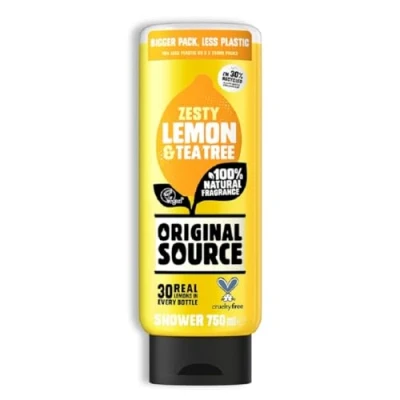 Image of Original Source Lemon &amp; Tea Tree Shower Gel, 100 Percent Natural Fragrance, Vegan, Cruelty Free, Paraben Large Bottle, 750 ml
