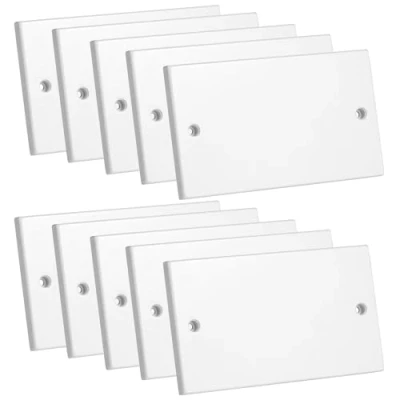 Image of rhinocables Double Electrical Blanking Cover Plate 2 (Two) Gang White Gloss Plastic Finish (10, Double)