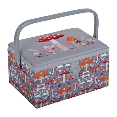 Image of Hobby Gift Medium Sewing Craft Storage Box, Embroidered Woodland Toadstool