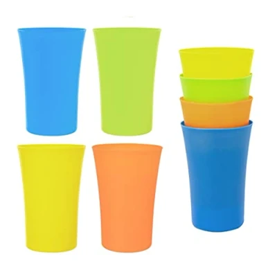 Image of DURA 4 Pack Childrens Kids Plastic Drinking Cups Tumblers 450ml Bright Multi Coloured Stackable Glasses Beakers Tall Set Reusable For Kitchen Outdoor Picnics Parties BBQ Travel Camping
