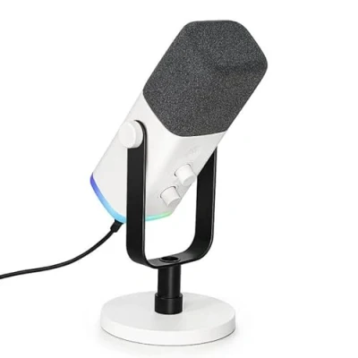 Image of FIFINE PC Gaming Microphone, XLR/USB Microphone for Podcast Recording, Dynamic Mic with RGB, Mute, Monitoring Headphones Jack Computer/PS4/PS5, Voice over Vocal Video AmpliGame AM8 White