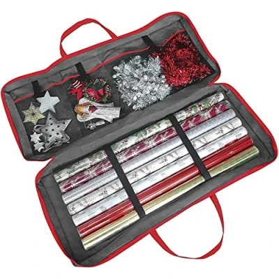 Image of Ram® Large Fabric Wrapping Paper Storage Gift Wrap Christmas Rolls Bag Grey (82 x 34 13 cm) For Paper, Tags &amp; Bows