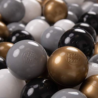 Image of KiddyMoon Soft Plastic Play Balls 100 Balls/7Cm 2.75In Multi Colour Made In EU, White/Grey/Black/Gold