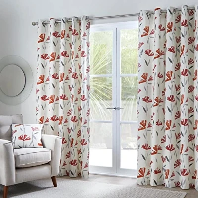 Image of Fusion Dacey 100% Cotton Pair of Eyelet Curtains 46&quot; Width x 72&quot; Drop (117 183cm) in Red