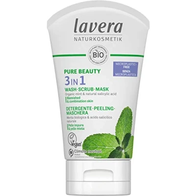 Image of lavera PURE BEAUTY 3in1 Cleansing Peeling Mask Organic Mint and Salicylic Acid Deep Cleansing, Mattifying Vegan, (1 x 125ml)