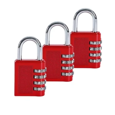 Image of HRLORK Combination Padlock 3 Packs School Locker Lock Outdoor Weatherproof Digit Resettable Code Red