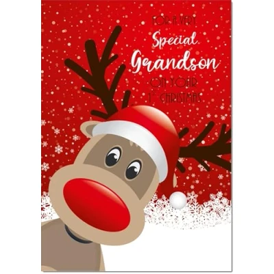Image of doodlecards Grandsons 1st First Christmas Card Rudolph in Snow Medium Size for with Plain Envelope